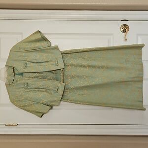 Vintage Elegant Green and Gold Dress with Jacket